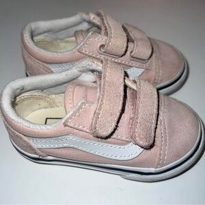 Vans Pink and White Velcro Sneakers with Rubber Soles